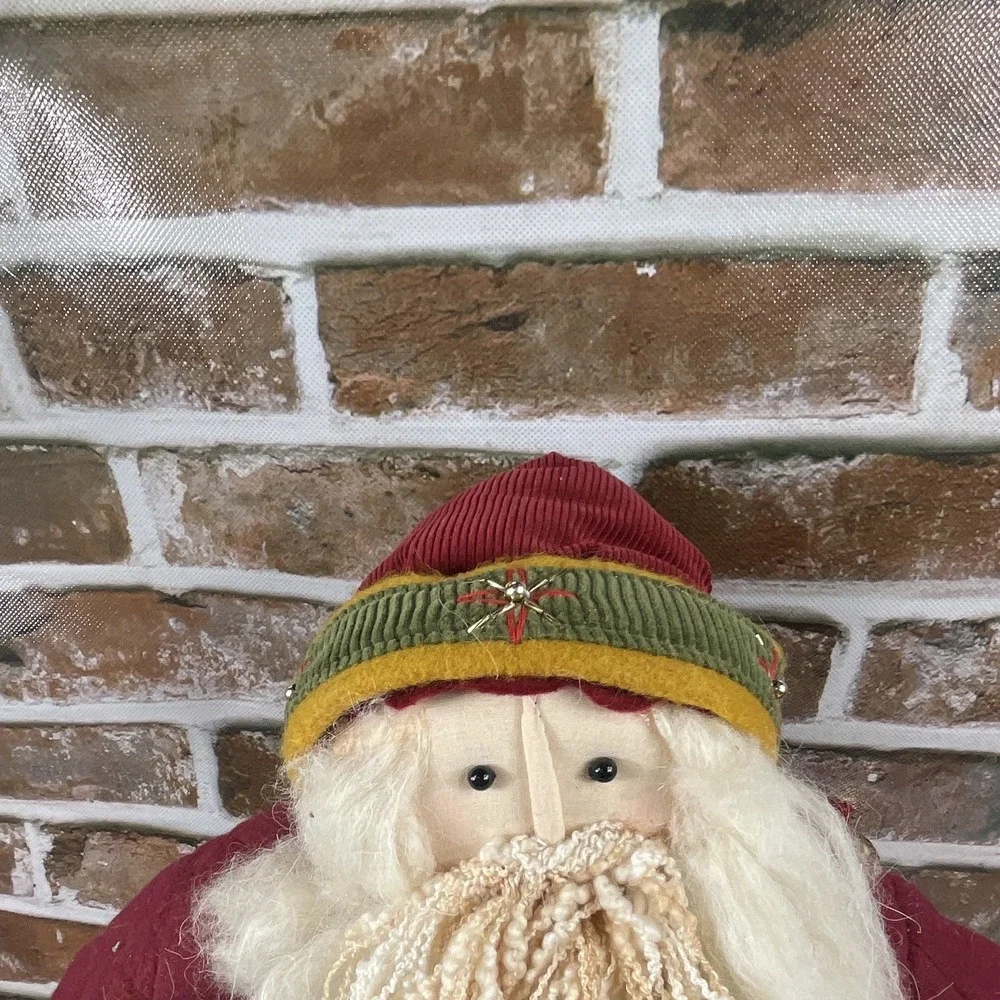 Santa Claus Christmas Figurine Fabric Freestanding Burgundy Green 19in Tall